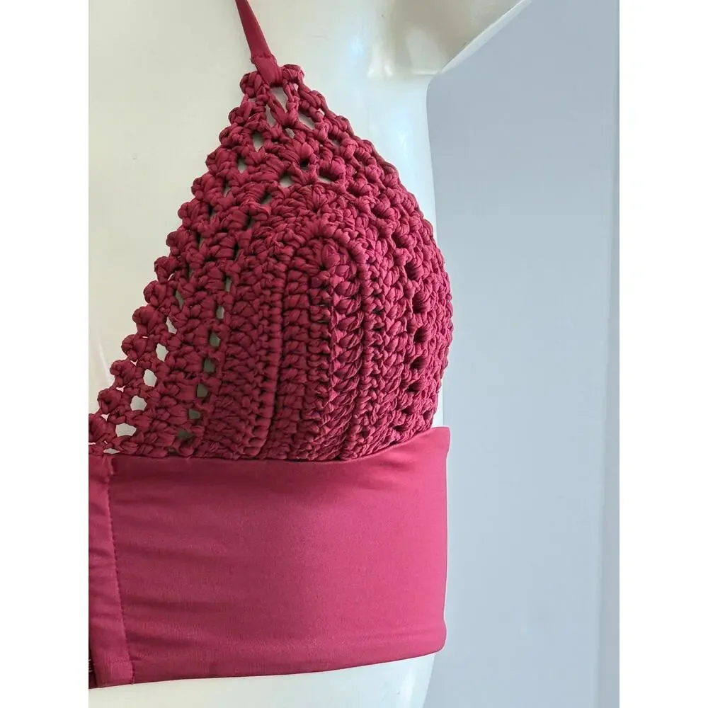 Frankies Bikinis Ayla Crochet Bikini Top - Racerback - Merlot - Small - NWT